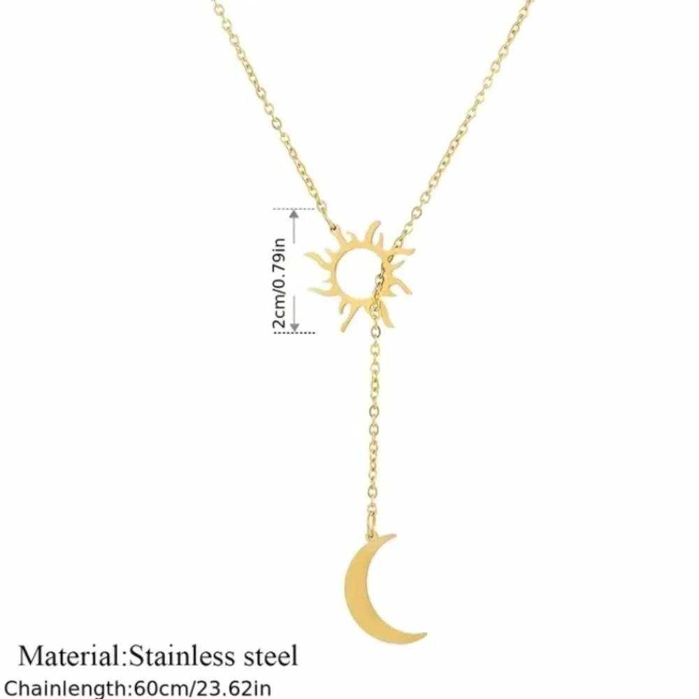 Madewell Gold Crescent Moon Sun Stainless Steele Necklace Women’s Jewelry NEW - Picture 3 of 5